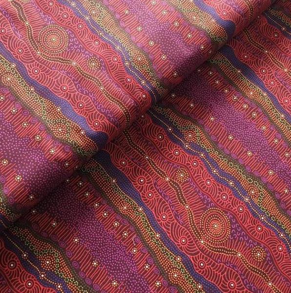 RED GATHERING BY THE CREEK Aborigines Stoff aus Australien